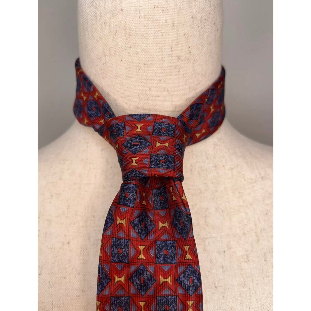 Robert Talbott Red Blue Diamond Silk Designer Geometric Old Money Necktie Tie